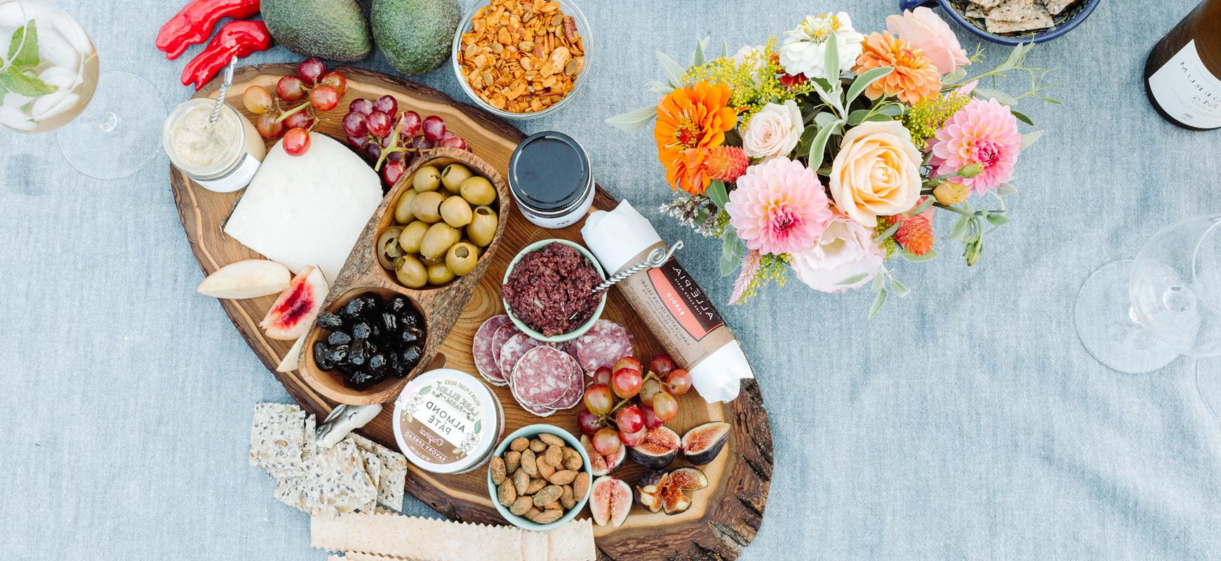 California food and appetizers being served on a table.